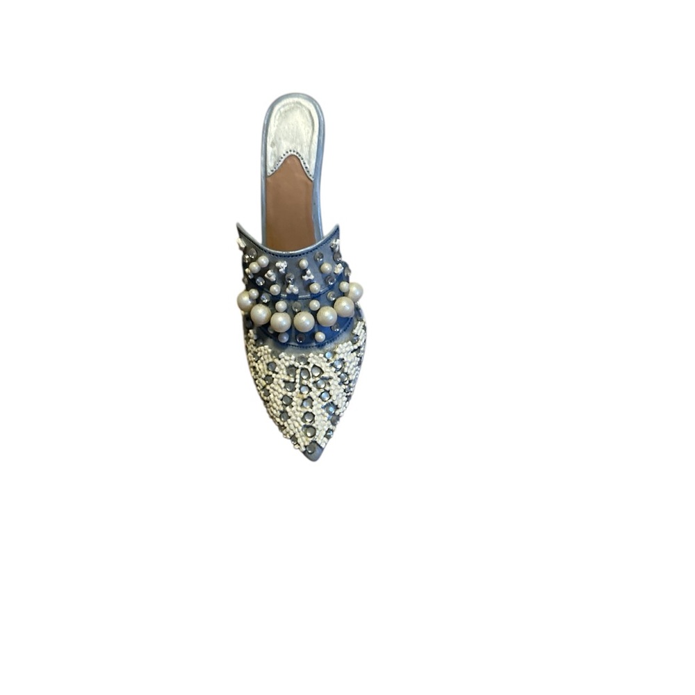 Just The Right Shoe Blue and Silver Mule with Embellished Design
